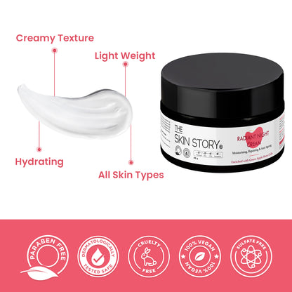 Radiant Night Cream | Fights Fine Lines &amp; Wrinkles | Green Apple Stem Cells | 45g
