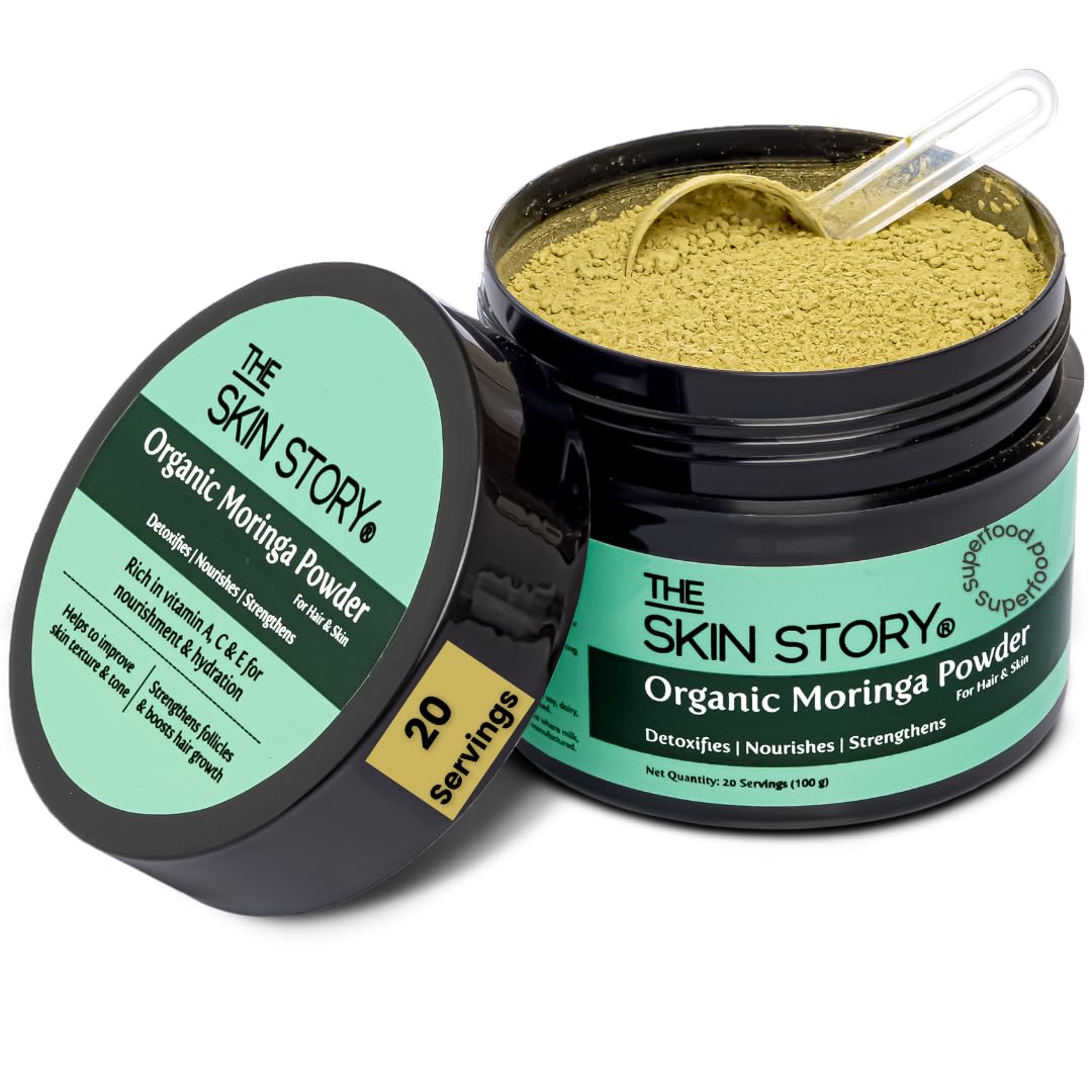 The Skin Story Organic Moringa Powder | Sahjan Powder | Natural Multi-Vitamin &amp; Anti-Oxidant | Rich in Protein, Vitamins A, C &amp; E | Boosts Immunity &amp; Energy | Organic &amp; Vegan