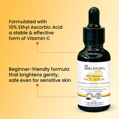 10% Vitamin C Face Serum | Brightens, Evens Skin Tone &amp; Reduces Dark Spots | Stable Glow Formula | 30ml