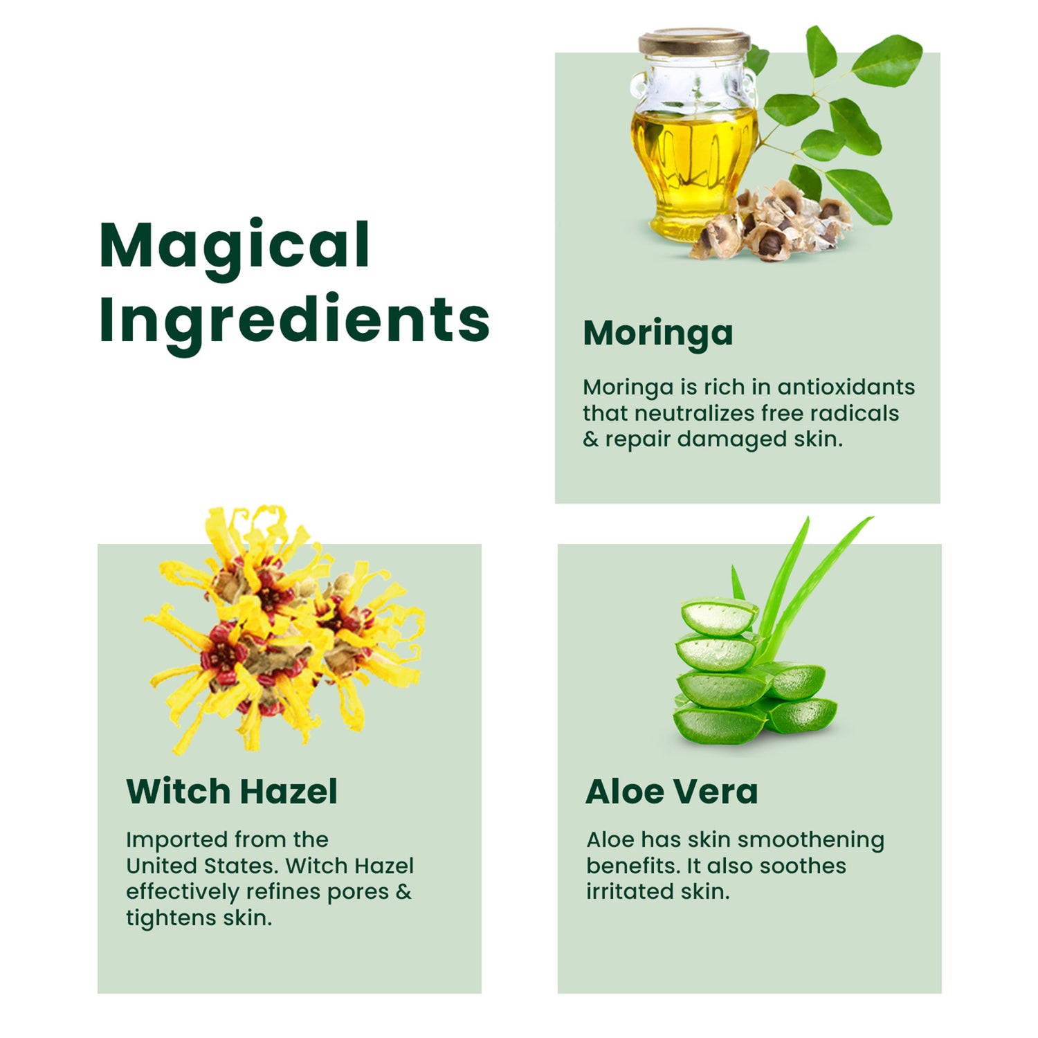Face Toner Soothing &amp; Pore Minimising Hydrates Skin Moringa Witch Hazel 100ml