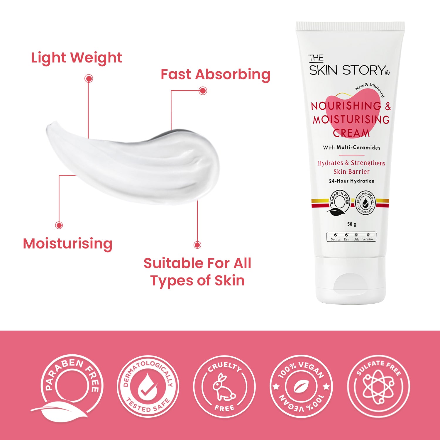 Nourishing &amp; Moisturising Cream with Ceramide | 24-Hour Hydration Barrier Repair| Ceramide, Moringa Oil, Wheat Germ Oil &amp; Protein| 50g