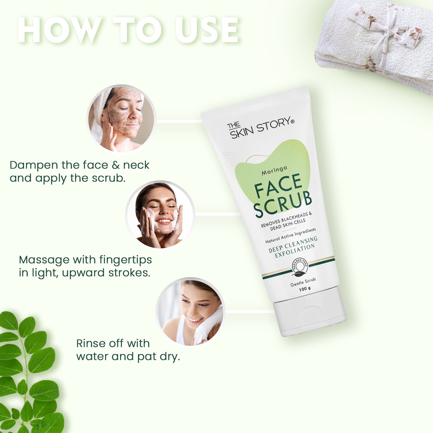 Exfoliating Face Scrub for Blackheads &amp; Whiteheads | Sensitive &amp; Normal Skin | Gentle Scrub | Moringa | 100g