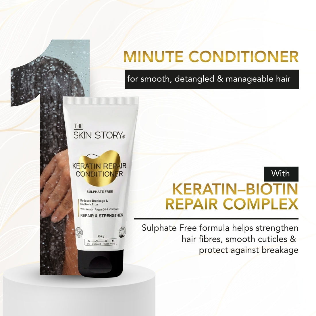 Sulphate Free Keratin &amp; Biotin Shampoo + Conditioner - Damage Repair Combo (250ml + 250g)