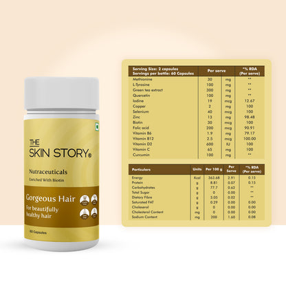 The Skin Story Hair Care for Damage Protection | for Healthy and Beautiful Hair | Gorgeous Hair Multivitamin Capsules, Heat Protection Serum