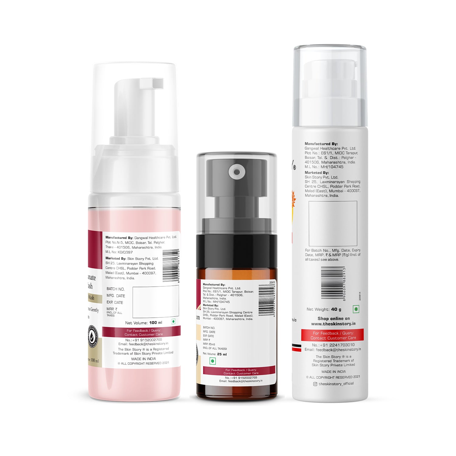 The Skin Story Goodbye  Pigmentation Trio (CTP) (The Skin Story Beetroot &amp; Pomegranate Sulfate Free Foaming Facewash, 100ml The Skin Story Pigmentation Corrector Serum, 25ml The Skin Story Moringa Sunscreen SPF 50, 40g)