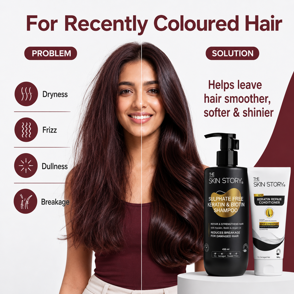 Sulphate Free Keratin Shampoo (450ml) + FREE Keratin Repair Conditioner (100g) - For Recently Coloured Hair