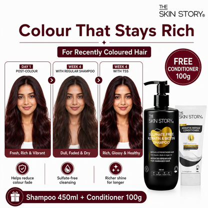 Sulphate Free Keratin Shampoo (450ml) + FREE Keratin Repair Conditioner (100g) - For Recently Coloured Hair