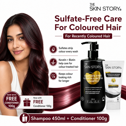 Sulphate Free Keratin Shampoo (450ml) + FREE Keratin Repair Conditioner (100g) - For Recently Coloured Hair
