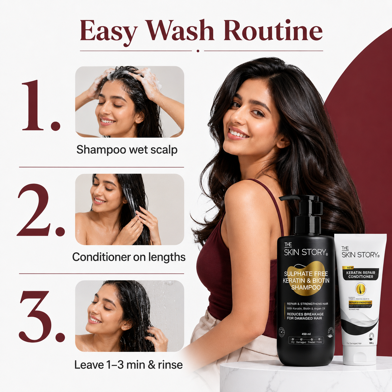 Sulphate Free Keratin Shampoo (450ml) + FREE Keratin Repair Conditioner (100g) - For Recently Coloured Hair