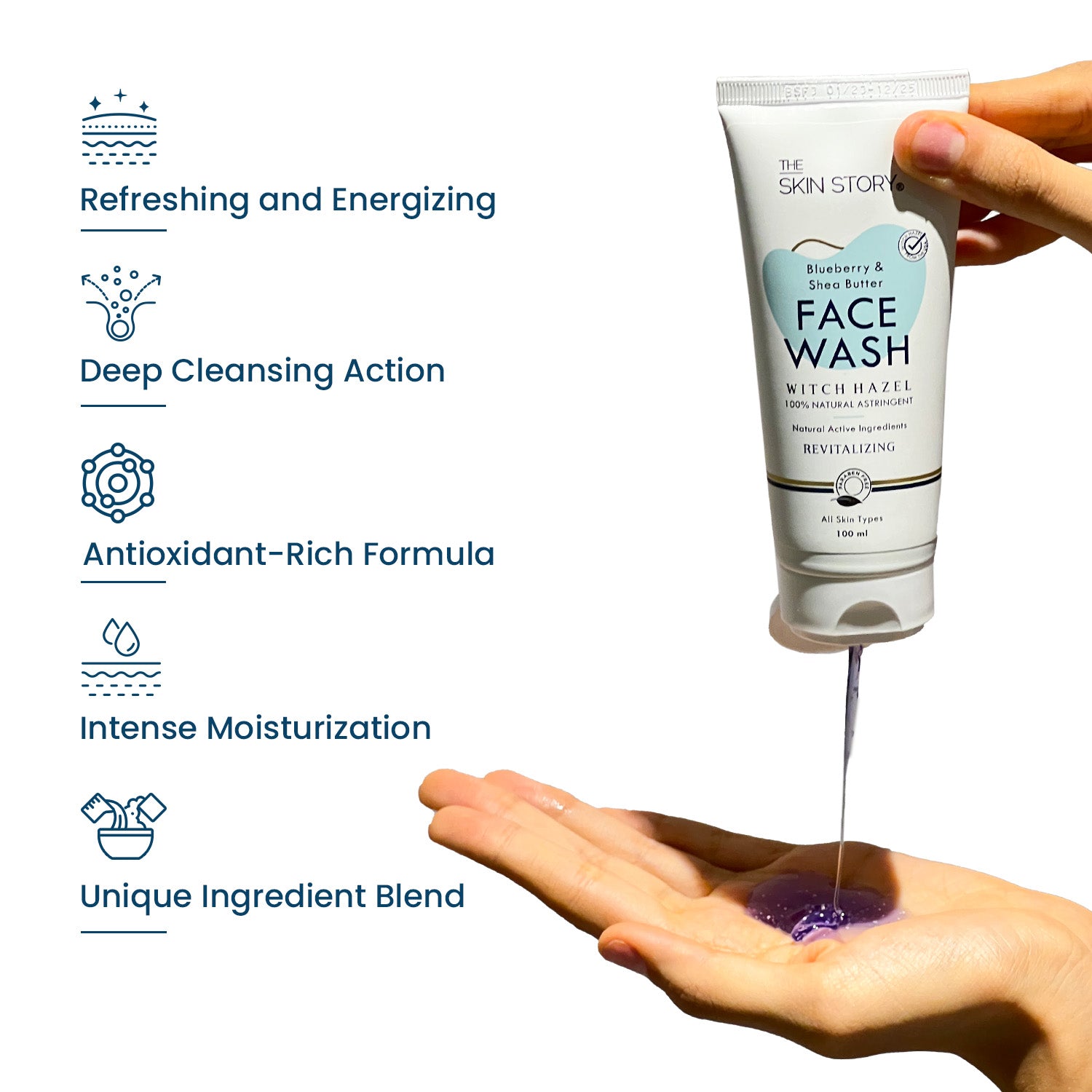 Deep Cleansing Facewash | Non-Drying &amp; Moisturizing | All Skin Types |  Witch Hazel, Blueberry, Shea Butter | 100ml