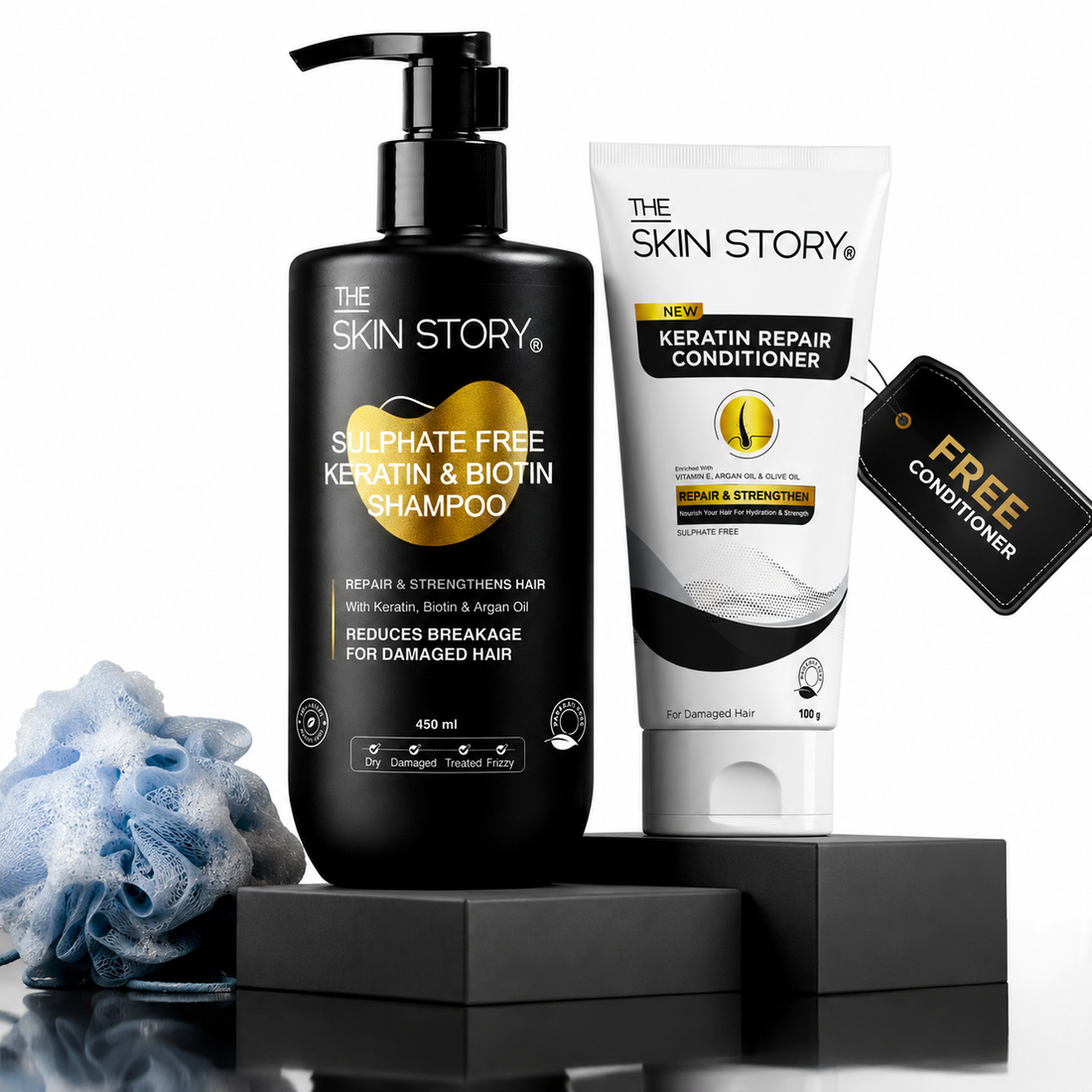 Salon-Grade Frequent Hair Wash Combo - Sulphate Free Keratin Shampoo (450ml) + FREE Keratin Repair Conditioner (100g)