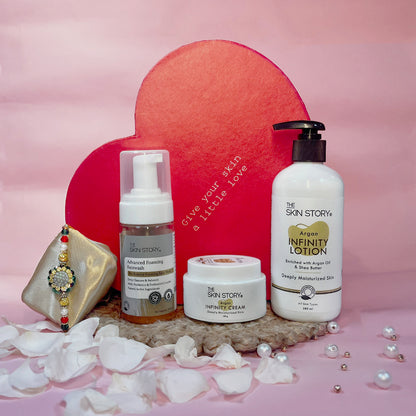 The Skin Story Love Your Self, Self Care Hamper | The Skin Story Advanced Foaming Facewash, 100ml | The Skin Story Argan Infinity Cream, 50g | The Skin Story Argan Infinity Lotion, 250ml