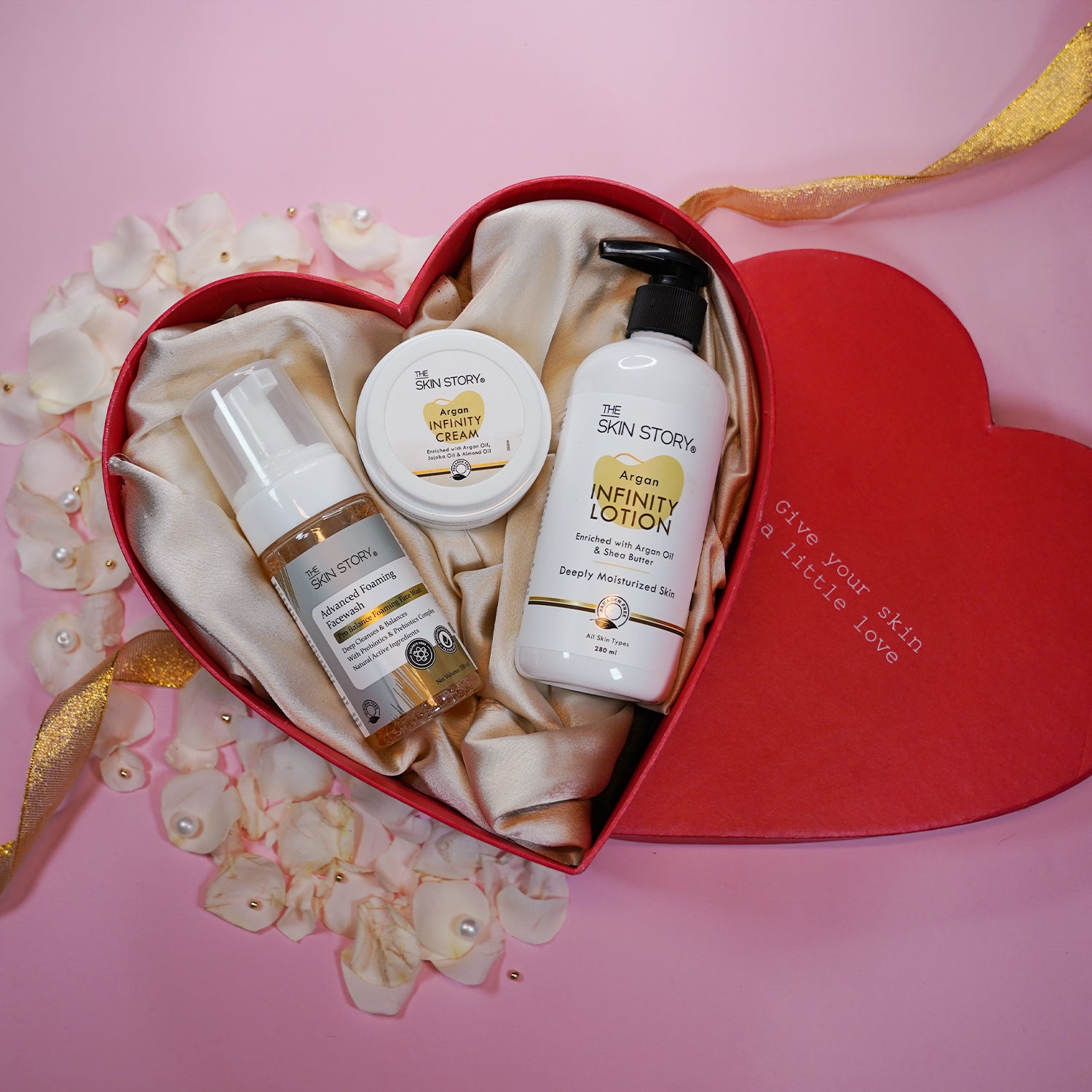 The Skin Story Love Your Self, Self Care Hamper | The Skin Story Advanced Foaming Facewash, 100ml | The Skin Story Argan Infinity Cream, 50g | The Skin Story Argan Infinity Lotion, 250ml