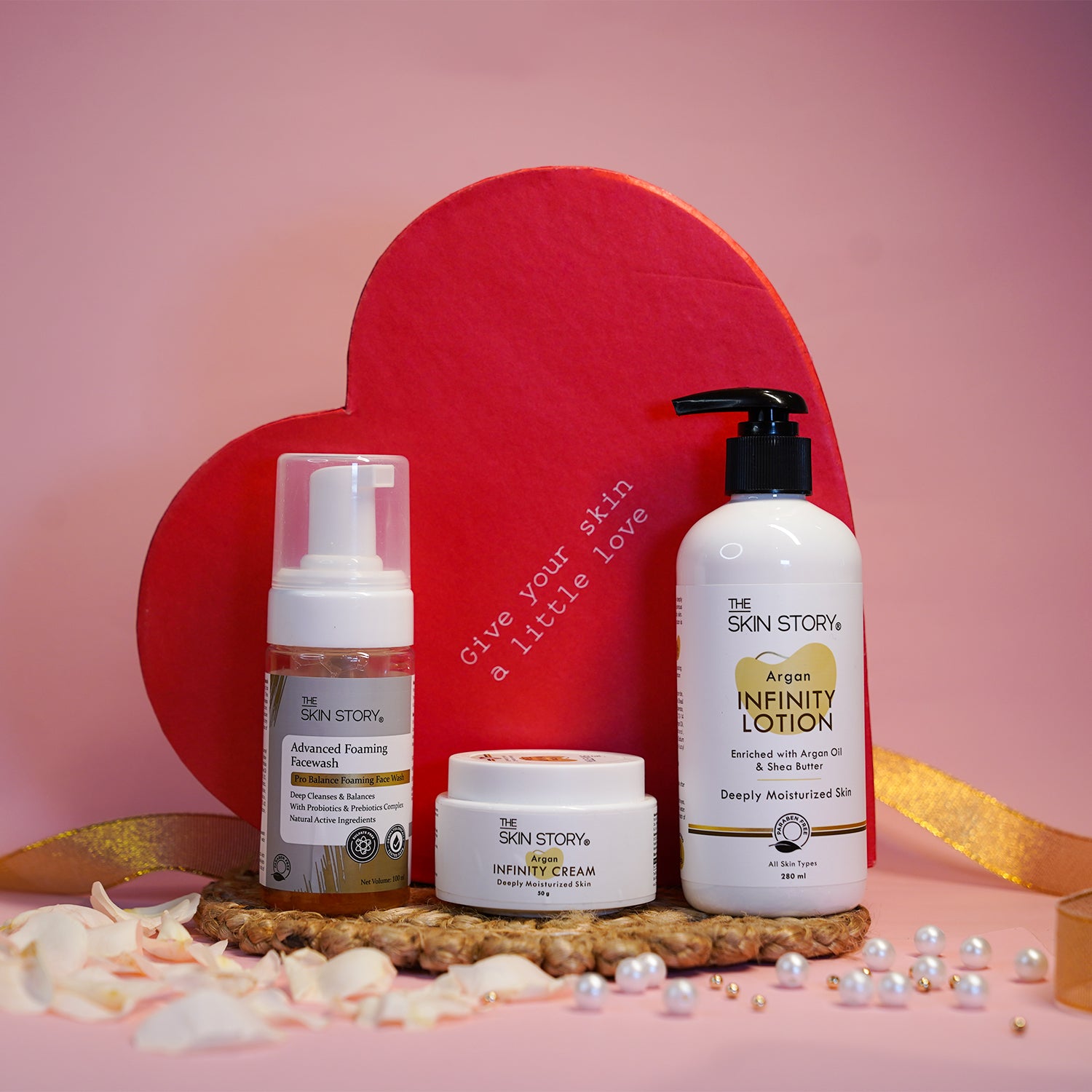 The Skin Story Love Your Self, Self Care Hamper | The Skin Story Advanced Foaming Facewash, 100ml | The Skin Story Argan Infinity Cream, 50g | The Skin Story Argan Infinity Lotion, 250ml