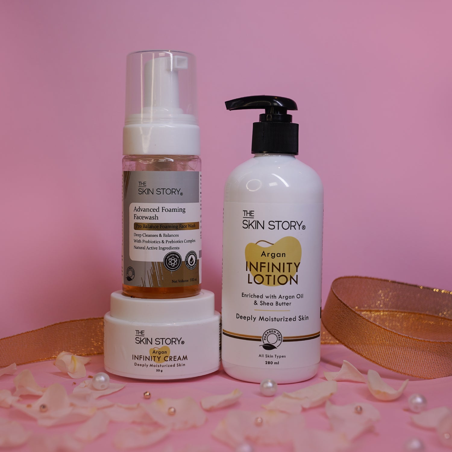 The Skin Story Love Your Self, Self Care Hamper | The Skin Story Advanced Foaming Facewash, 100ml | The Skin Story Argan Infinity Cream, 50g | The Skin Story Argan Infinity Lotion, 250ml