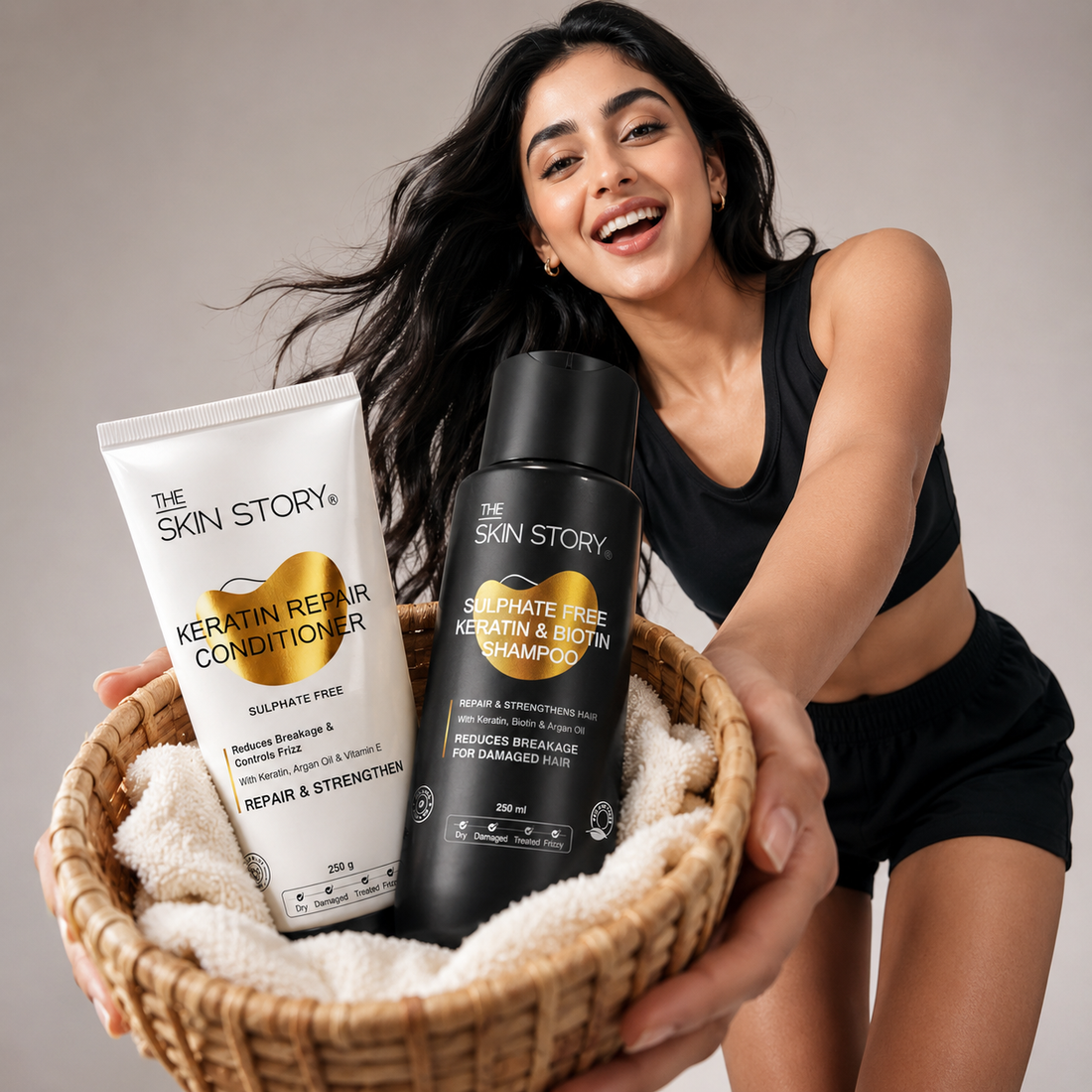 Sulphate Free Keratin &amp; Biotin Shampoo + Conditioner - Damage Repair Combo (250ml + 250g)