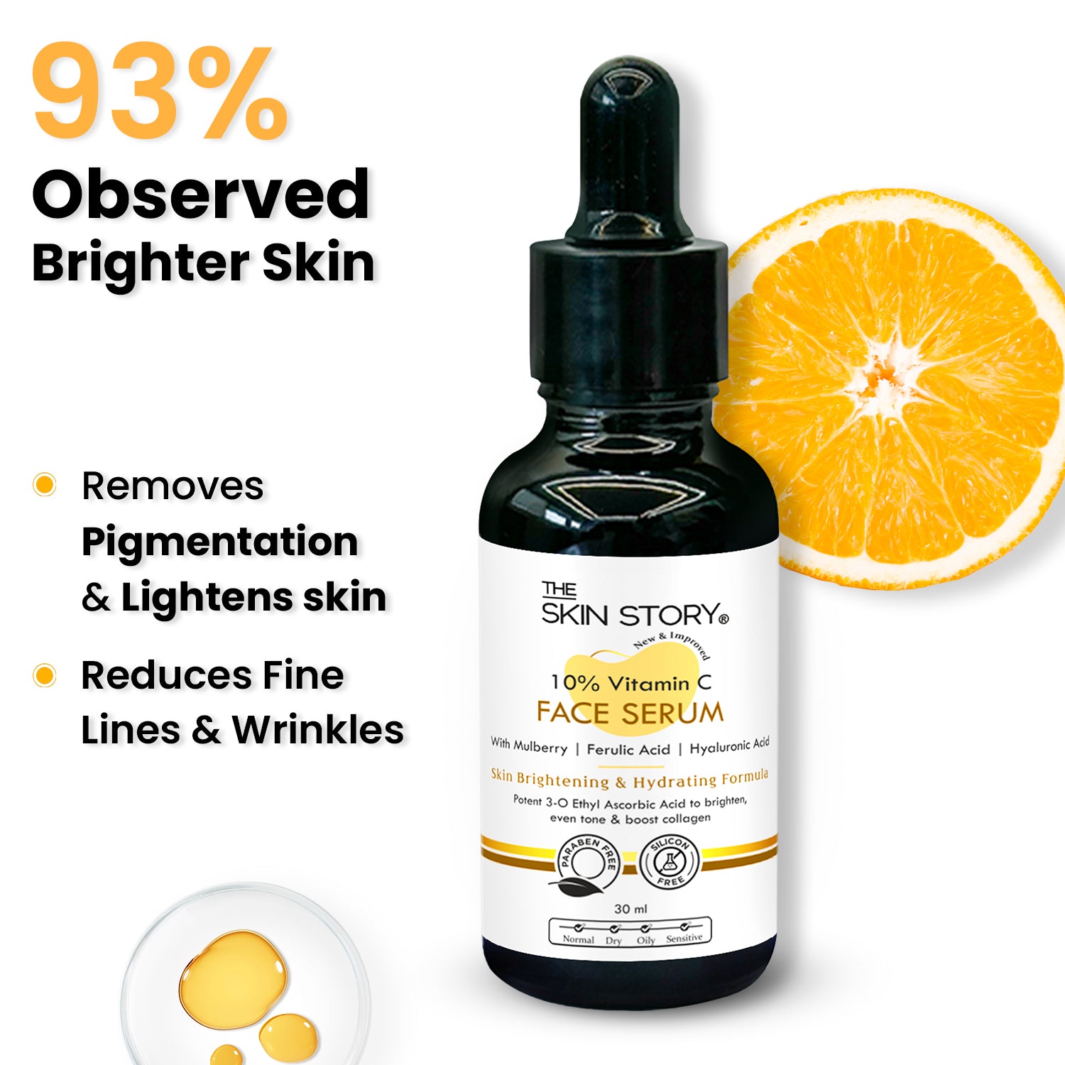10% Vitamin C Face Serum | Brightens, Evens Skin Tone &amp; Reduces Dark Spots | Stable Glow Formula | 30ml