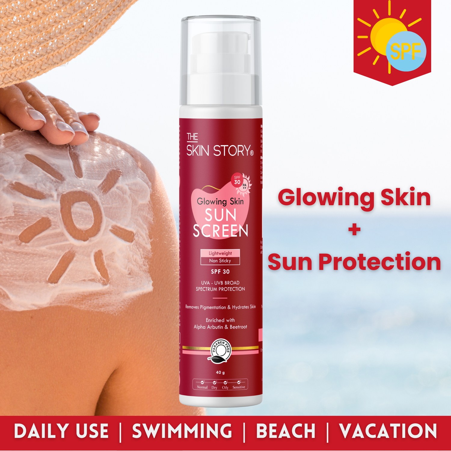 Glowing Skin Sunscreen SPF 30 PA++, Removes Pigmentation &amp; Hydrates Skin, 40g