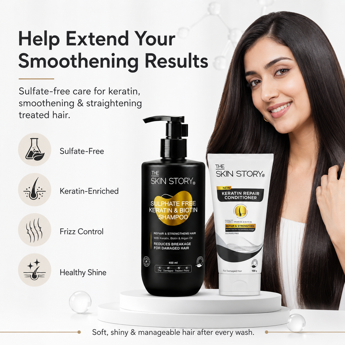 Damage Repair Combo - Sulphate Free Keratin Shampoo (450ml) + FREE Keratin Repair Conditioner (100g)