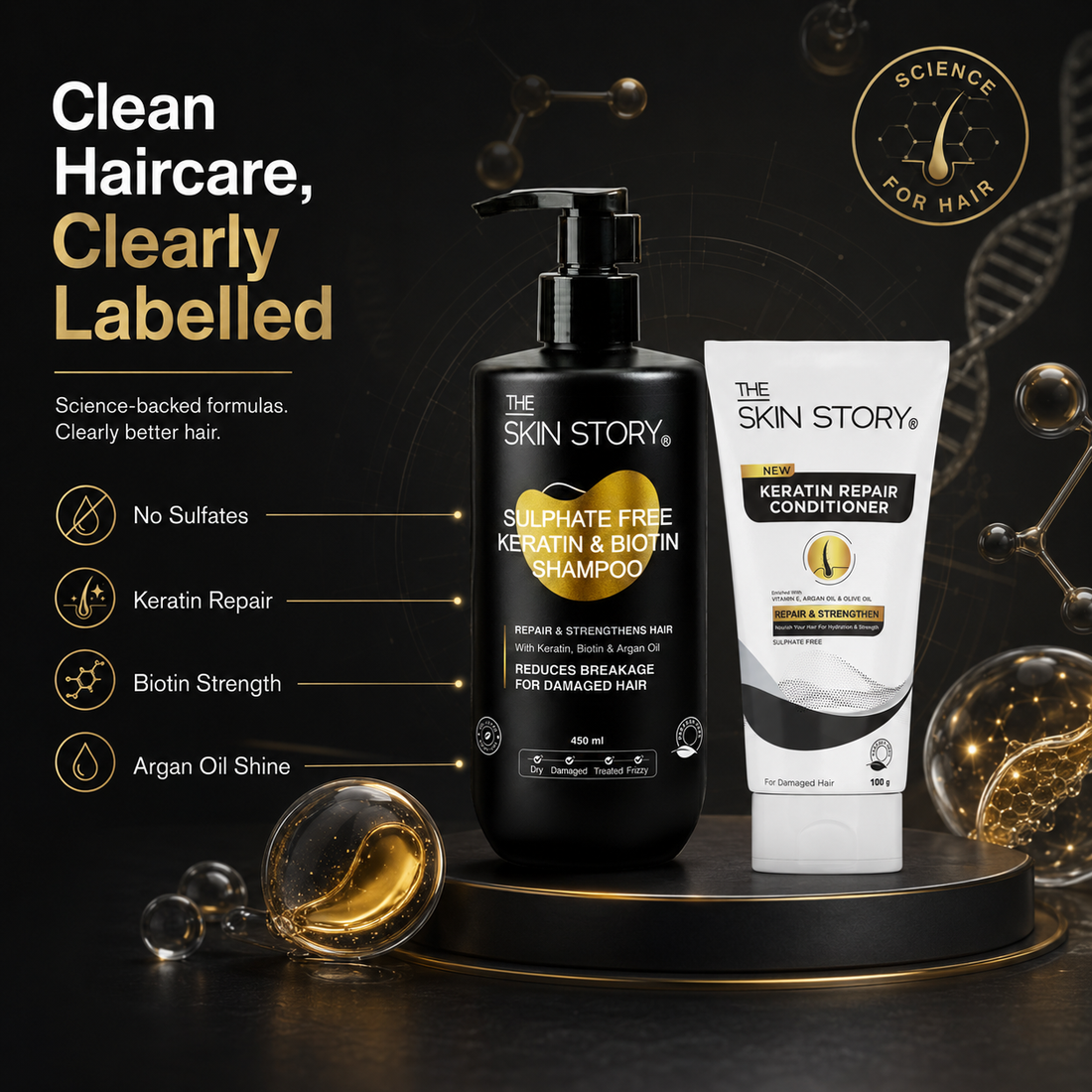 Damage Repair Combo - Sulphate Free Keratin Shampoo (450ml) + FREE Keratin Repair Conditioner (100g)