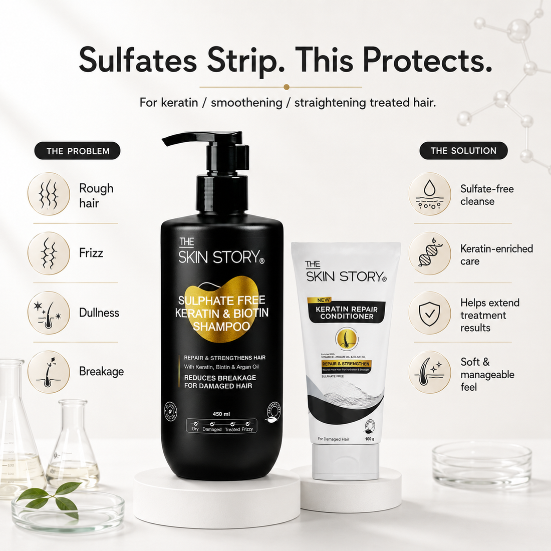 Damage Repair Combo - Sulphate Free Keratin Shampoo (450ml) + FREE Keratin Repair Conditioner (100g)