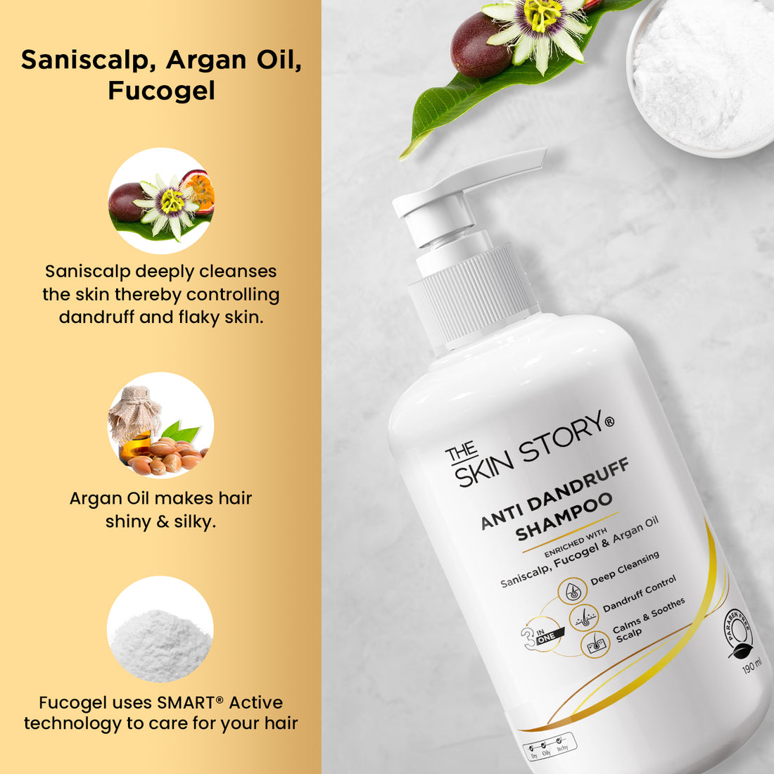 The Skin Story Dandruff Control Shampoo | Reduces Flaky Scalp &amp; Soothes | With Saniscalp &amp; Argan Oil | 190ml