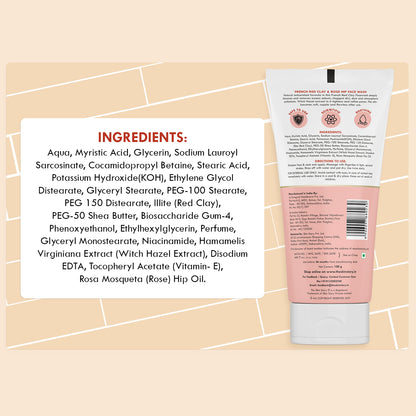 Oil Control Facewash | Sensitive &amp; All Skin Types | French Red Clay &amp; Rosehip | 100g