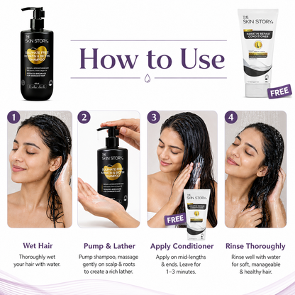 Hair Fall Control Combo - Sulphate Free Keratin Shampoo (450ml) + FREE Keratin Repair Conditioner (100g)