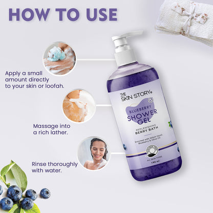 Refreshing Shower Gel | All Skin Types | Infused with Blueberry &amp; Shea Butter | 190ml