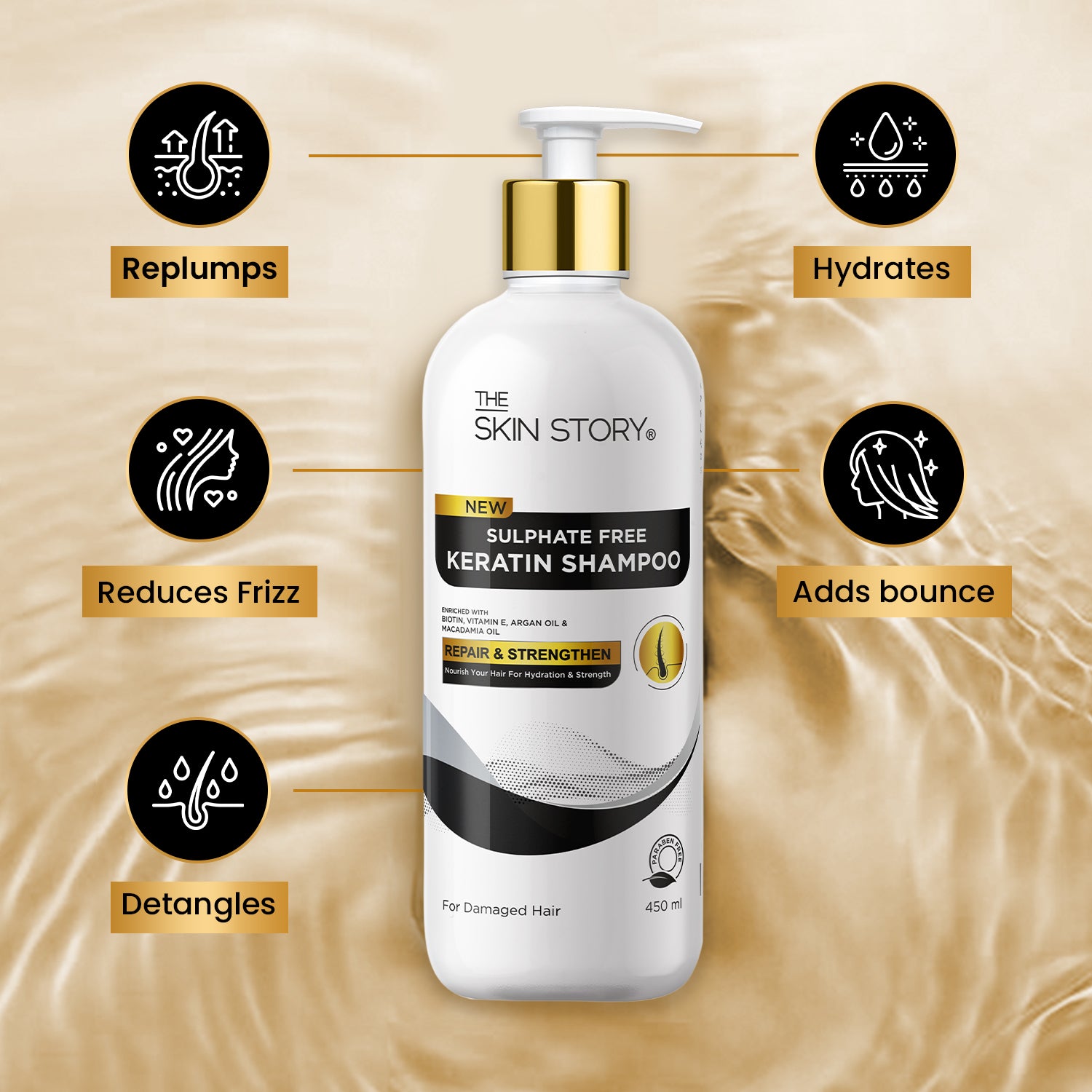 Sulphate Free Keratin &amp; Biotin Shampoo | Soft &amp; Frizz Free Hair | Split End &amp; Damage Repair | For Dry Hair | 450ml