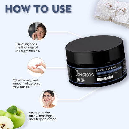 The Skin Story Anti Ageing Radiant Night Cream for Women  |  Night Cream for Glowing &amp; Radiant Skin |Fights Fine Lines &amp; Wrinkles | For Women |With Stem Cells  45g