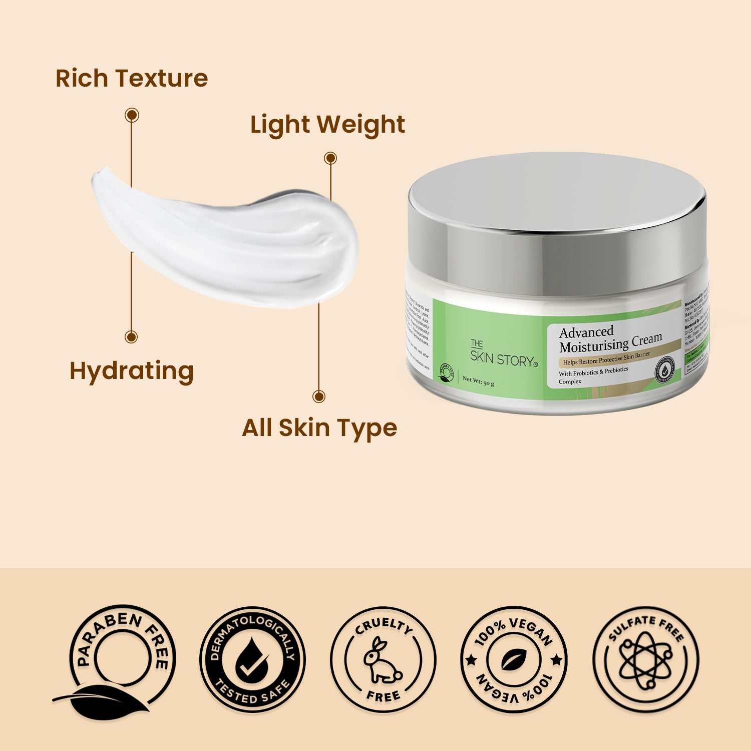 Advanced Repair Moisturising Cream | Light Weight | Hydration &amp; Nourishment | Non Oily | All Skin Types | Wheat Germ Oil &amp; Vitamin E | 50g