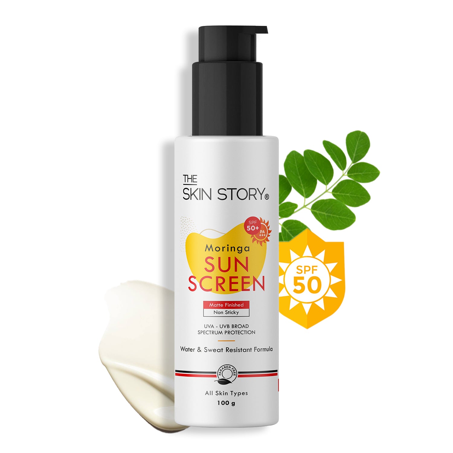 Broad Spectrum Sunscreen  |  UVA &amp; UVB Protection | All Skin Types | SPF 50 | Moringa Oil | 100g