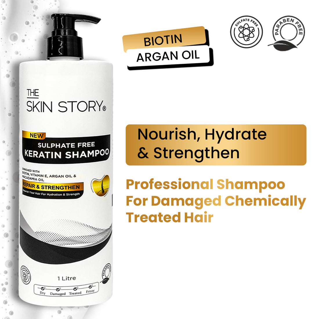 Sulphate Free Keratin &amp; Biotin Shampoo Repairs Damaged Hair 1 Litre