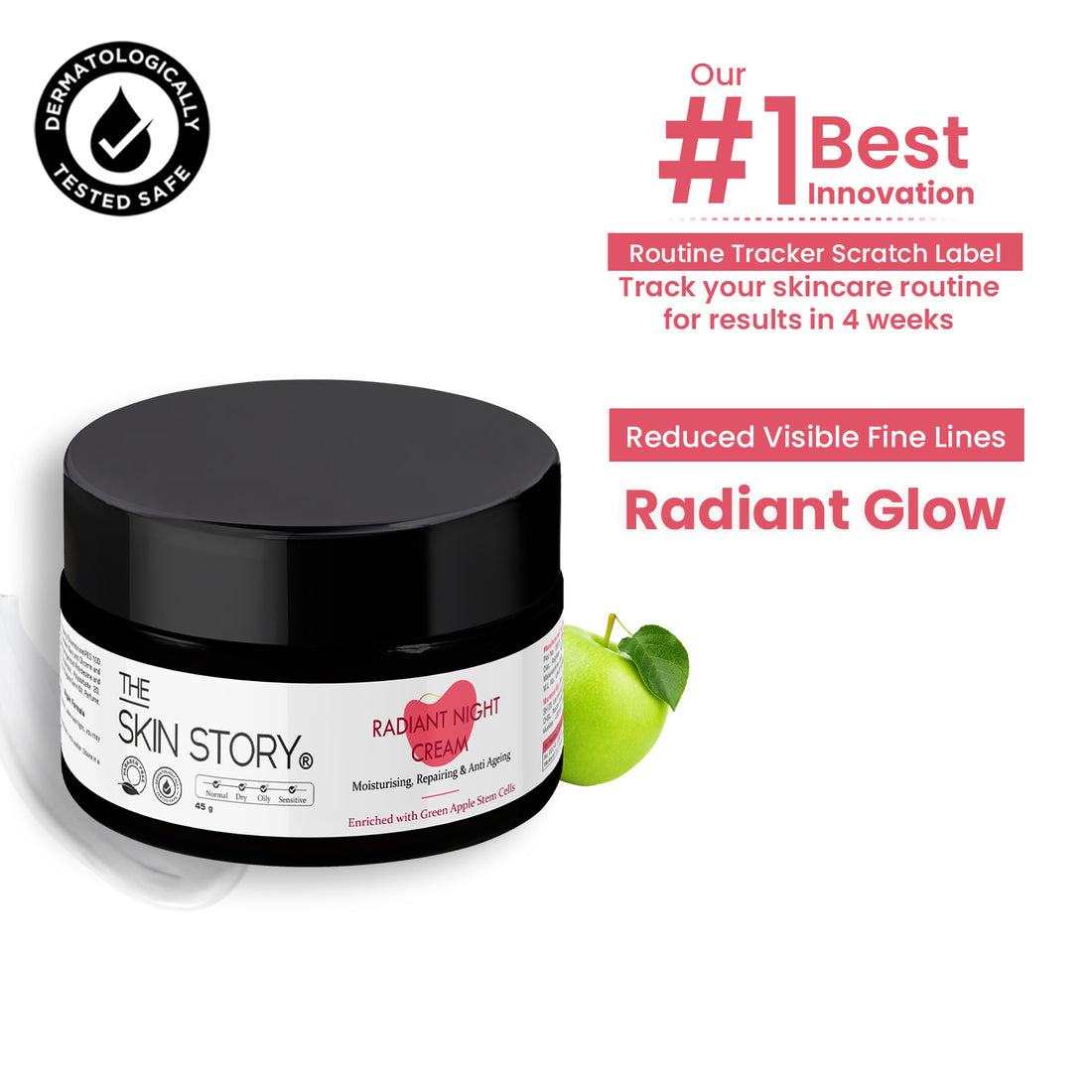 Radiant Night Cream | Fights Fine Lines &amp; Wrinkles | Green Apple Stem Cells | 45g