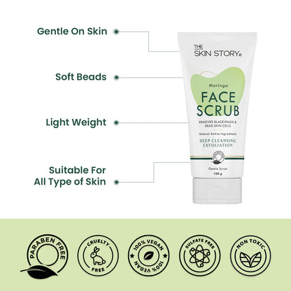 Exfoliating Face Scrub for Blackheads &amp; Whiteheads | Sensitive &amp; Normal Skin |  Gentle Scrub | Moringa | 100g