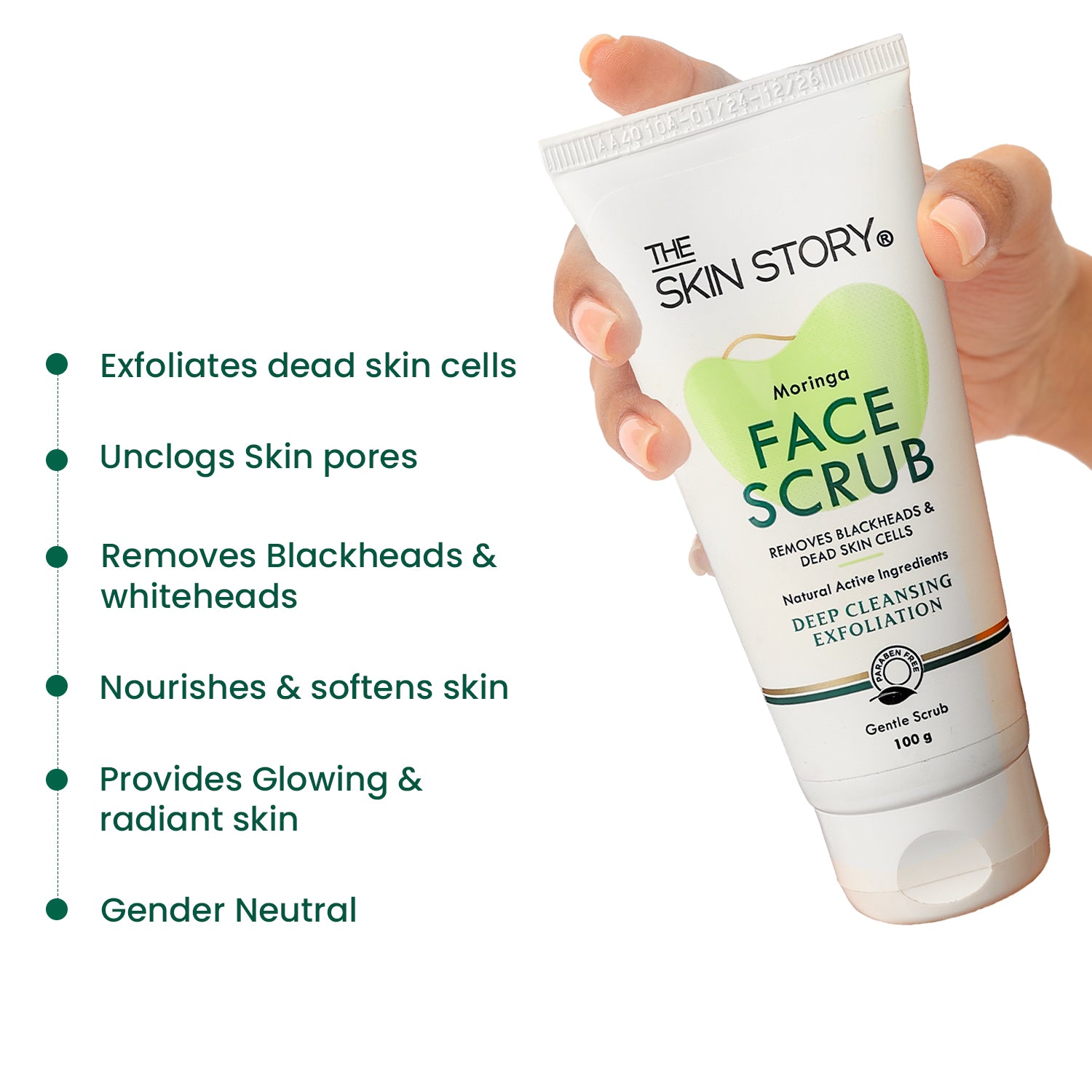 Exfoliating Face Scrub for Blackheads &amp; Whiteheads | Sensitive &amp; Normal Skin |  Gentle Scrub | Moringa | 100g