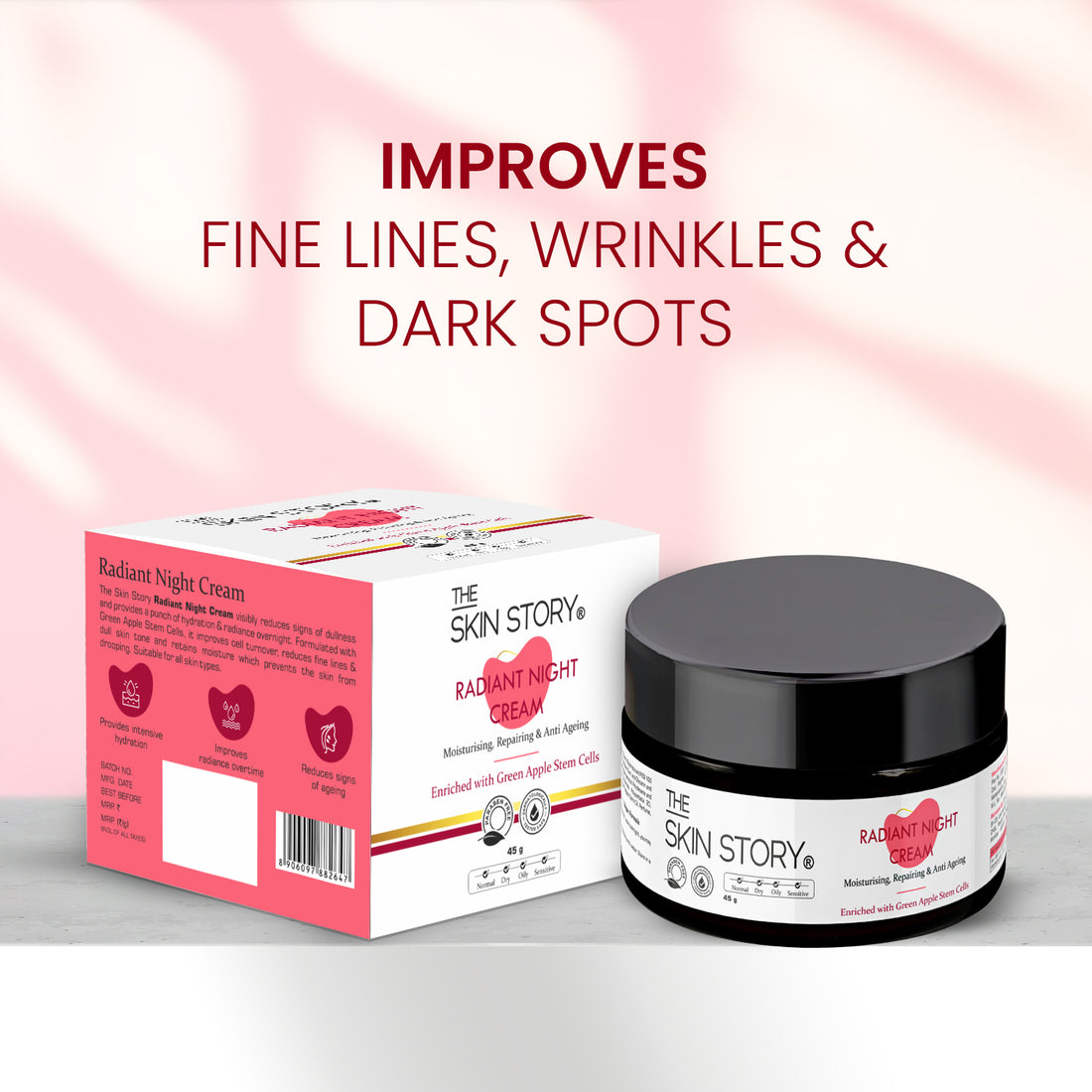 Radiant Night Cream | Fights Fine Lines &amp; Wrinkles | Green Apple Stem Cells | 45g