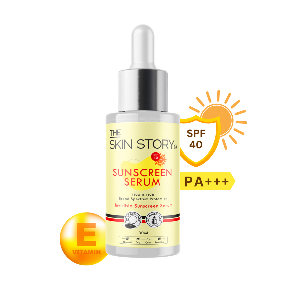 The Skin Story Sunscreen Serum SPF 40 PA+++, Vitamin E, 30ml