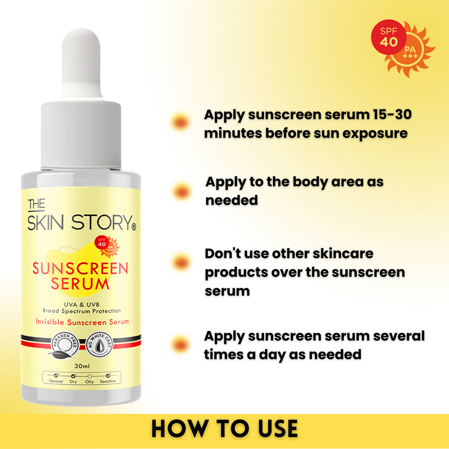 The Skin Story Sunscreen Serum SPF 40 PA+++, Vitamin E, 30ml