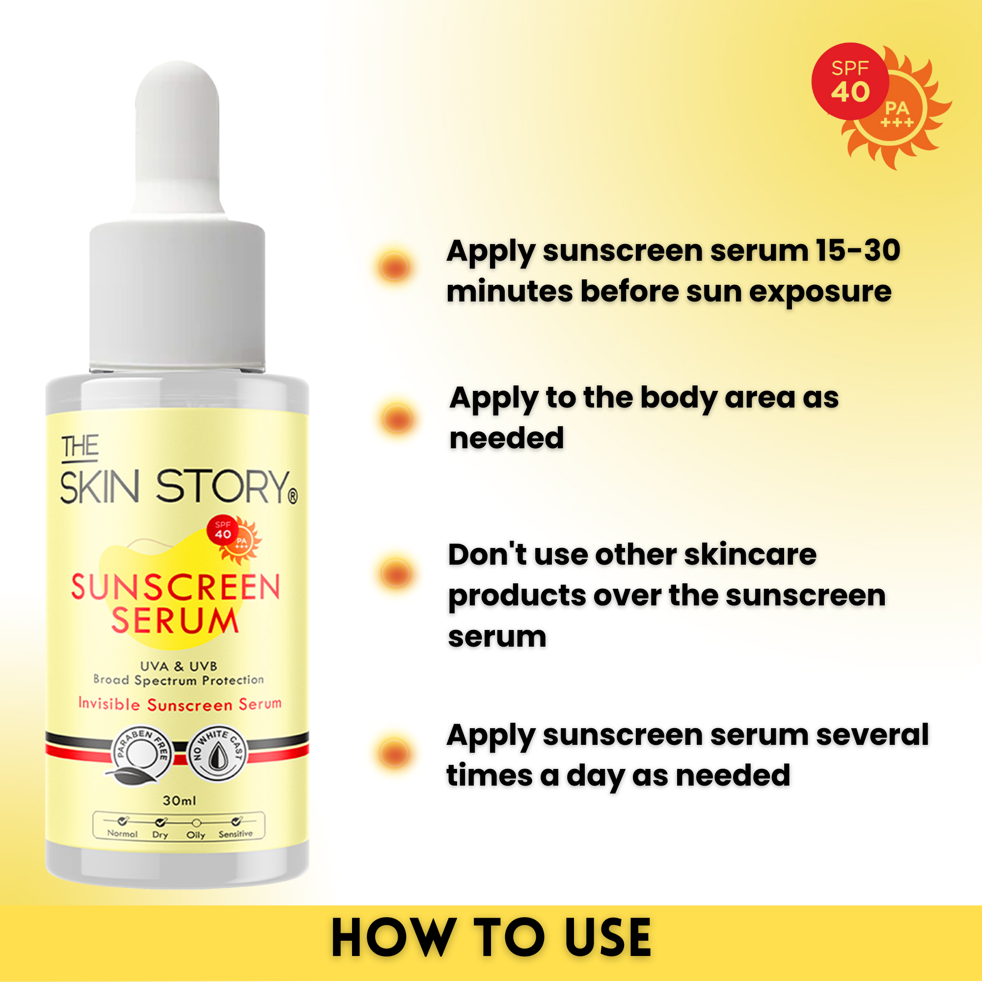 The Skin Story Sunscreen Serum SPF 40 PA+++, Vitamin E, 30ml