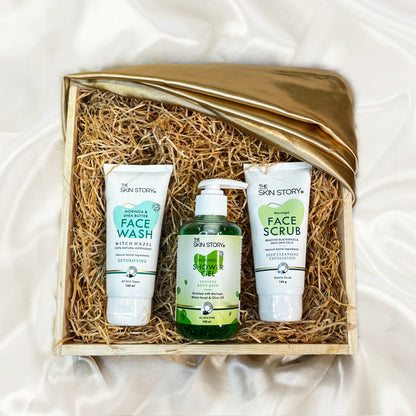 The Skin Story Glow Skincare Set | The Skin Story Moringa &amp; Shea Butter Facewash, 100ml | The Skin Story Moringa Face Scrub, 100g | The Skin Story Moringa Shower Gel, 190ml