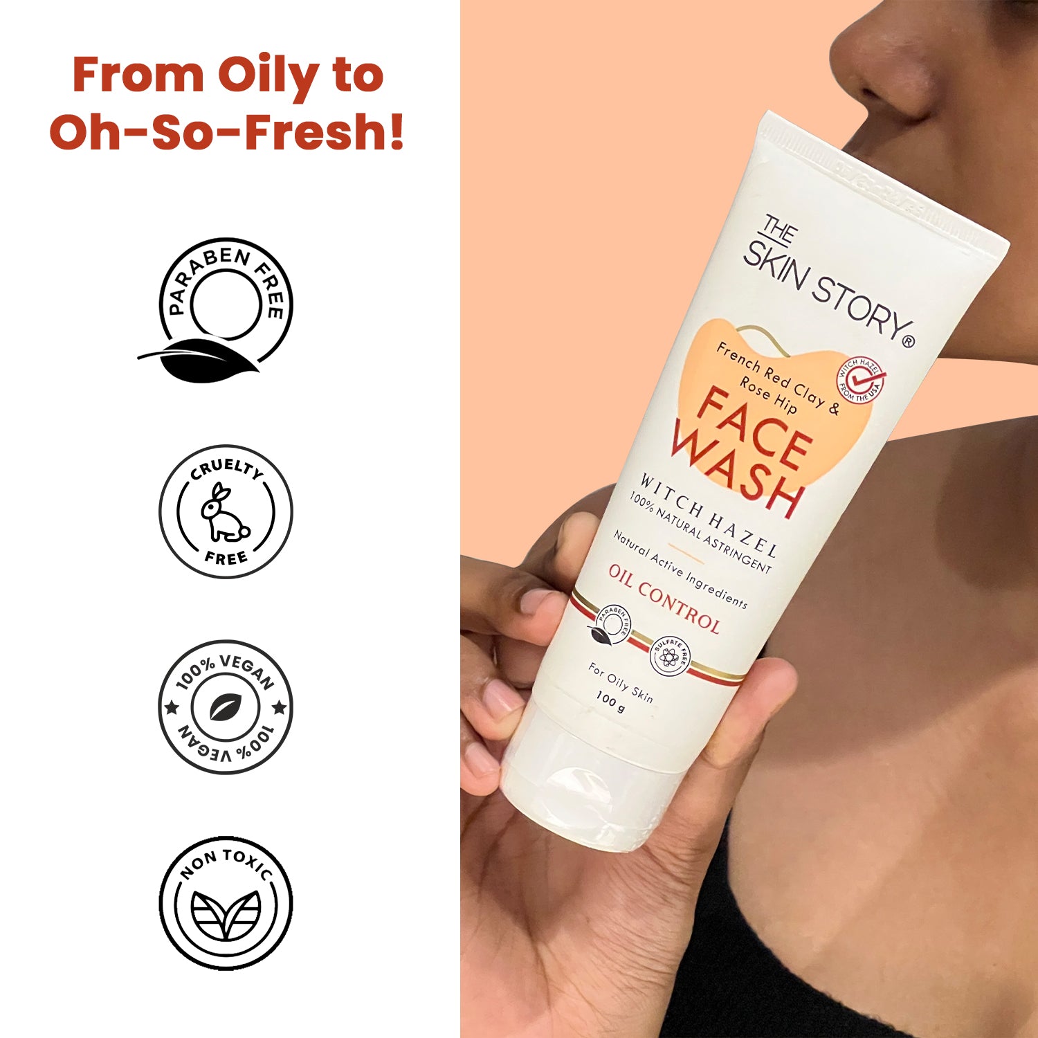 Oil Control Facewash | Sensitive &amp; All Skin Types | French Red Clay &amp; Rosehip | 100g