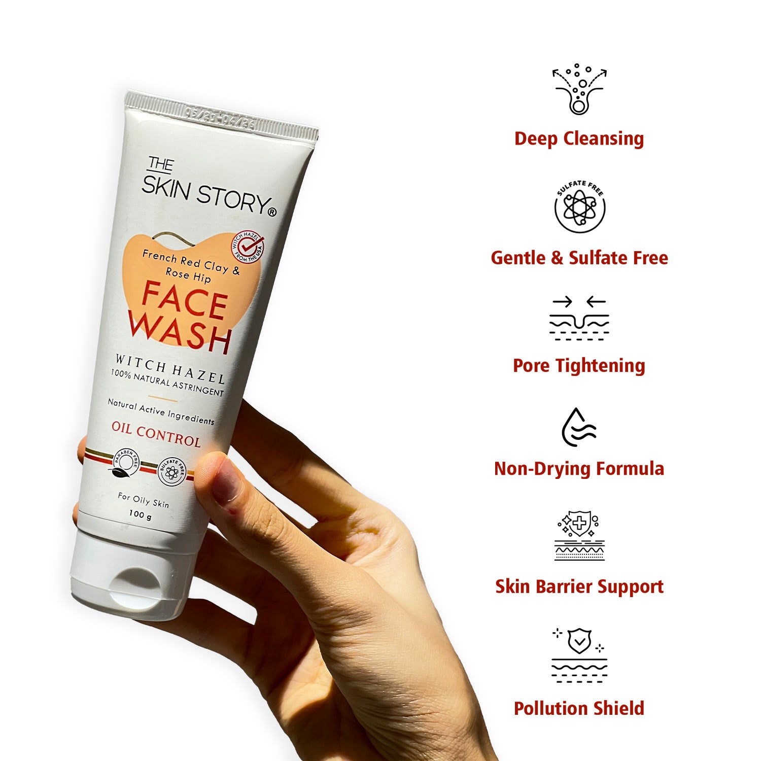 Oil Control Facewash | Sensitive &amp; All Skin Types | French Red Clay &amp; Rosehip | 100g