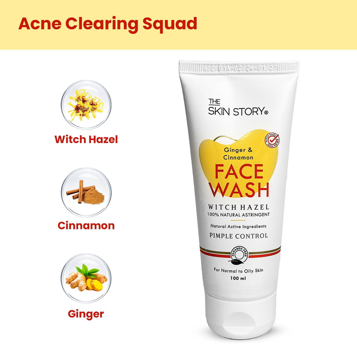 Pimple &amp; Acne Control  Facewash | Sensitive Skin, Oily &amp; Pimple Control Skin | Ginger, Cinnamon, Witch Hazel | 100ml