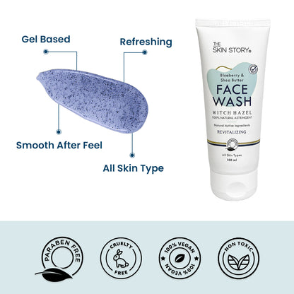 Deep Cleansing Facewash | Non-Drying &amp; Moisturizing | All Skin Types |  Witch Hazel, Blueberry, Shea Butter | 100ml