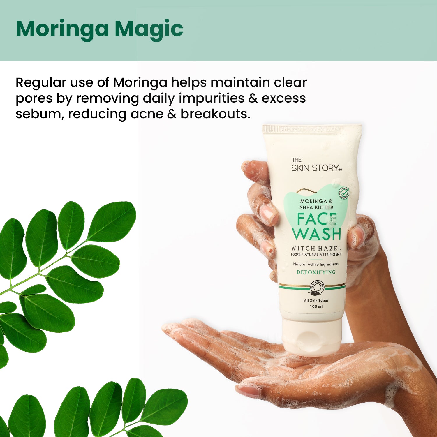 Pore Cleansing Facewash | Non-Drying &amp; Moisturising | All Skin Types | Moringa &amp; Shea Butter | 100ml