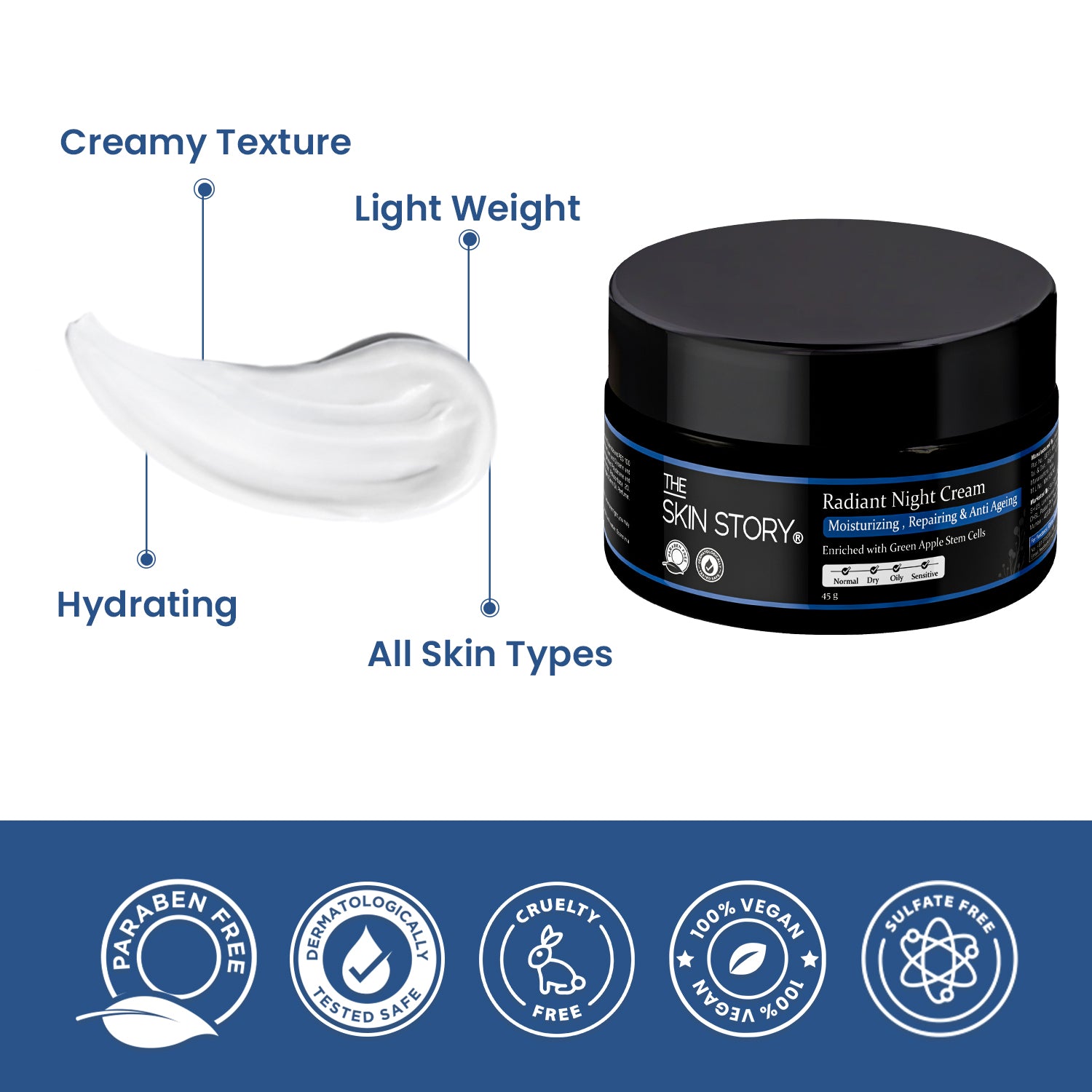 The Skin Story Anti Ageing Radiant Night Cream for Women  |  Night Cream for Glowing &amp; Radiant Skin |Fights Fine Lines &amp; Wrinkles | For Women |With Stem Cells  45g