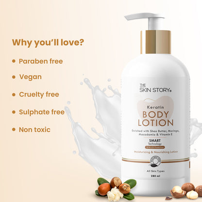 Deep Moisturising Body Lotion | Soft &amp; Supple Skin | All Skin Types | Moringa &amp; Keratin | 280ml