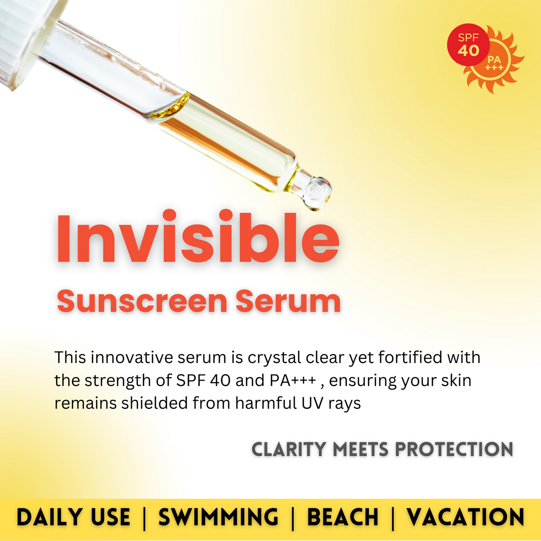 Sunscreen Serum SPF 40 PA+++ | Lightweight &amp; Non-Greasy | Vitamin E | 30ml